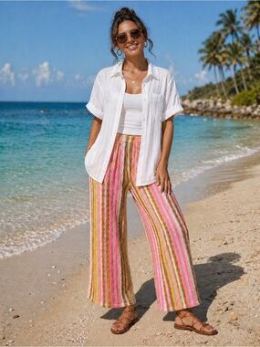 Wild Fable Women's Size Medium Striped Knit Swimsuit Cover Pants NWT